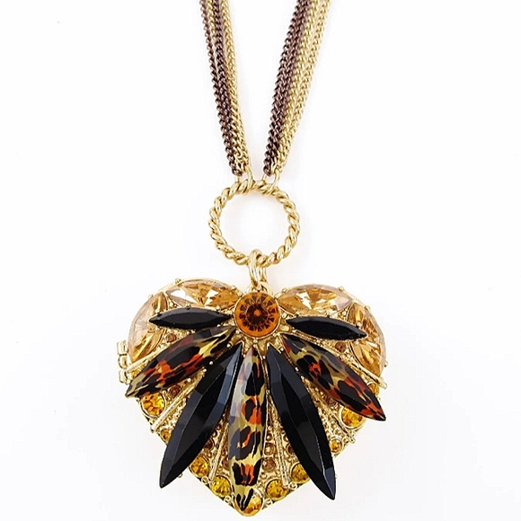 Vintage! BETSEY JOHNSON Hollywood Glam Leopard Firefly Pill Locket Necklace. - Picture 3 of 8